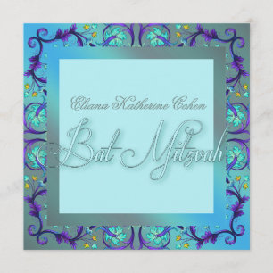 Invitations de Bat mitzvah bleu turquoise