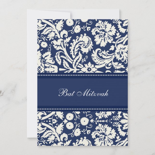 Invitations de Bat mitzvah Blue Damask (Devant)