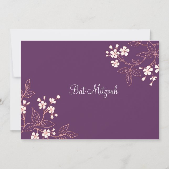 Invitations de Bat mitzvah Coral Plum Damask (Devant)