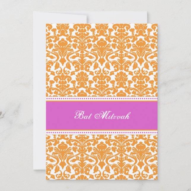 Invitations de Bat mitzvah Damask Roses Hot (Devant)