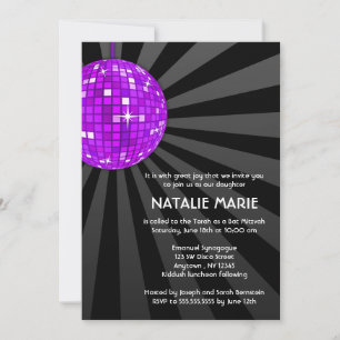 Invitations de Bat mitzvah de boules Disco Violet