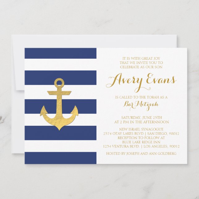 Invitations de Bat mitzvah de la marine nautique (Devant)