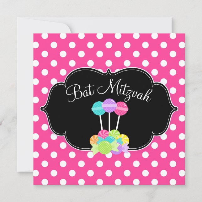Invitations de Bat mitzvah de points Pink Poka Can (Devant)