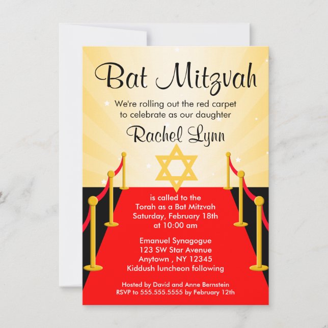 Invitations de Bat mitzvah de Red Carpet Hollywood (Devant)