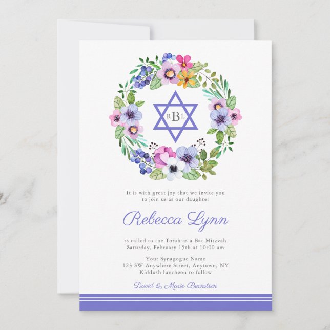 Invitations de Bat mitzvah du jardin de germes flo (Devant)