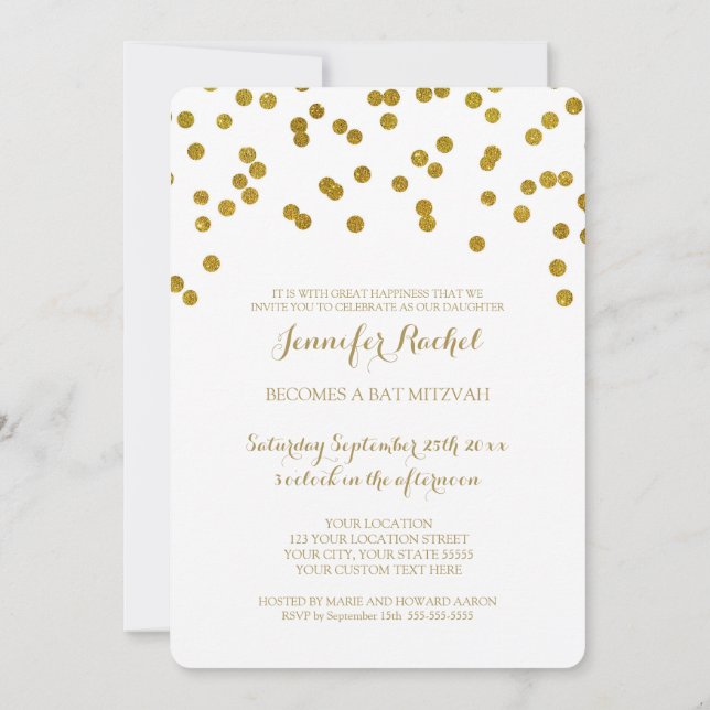 Invitations de Bat mitzvah Gold Confetti (Dos)