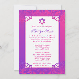 Invitations de Bat mitzvah pourpre rose