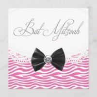 Invitations de Bat mitzvah rose Zebra