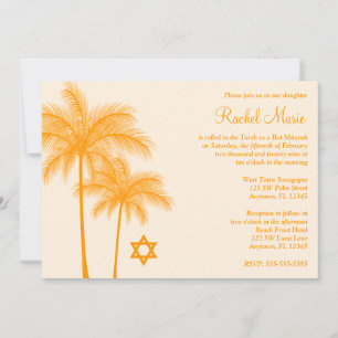 Invitations de Bat mitzvah tropicaux Orange Palm T