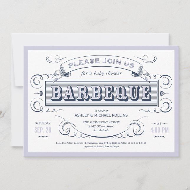 Invitations de BBQ de baby shower de garçon (Devant)
