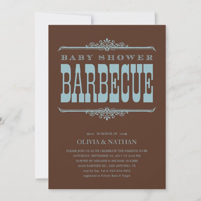 Invitations de BBQ de baby shower de garçon (Devant)