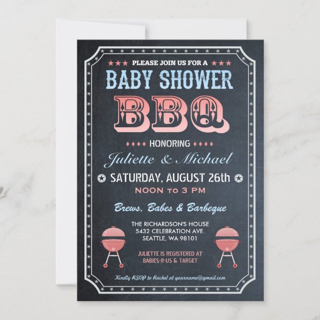 Invitations de BBQ de baby shower (tableau) v.2 (Devant)