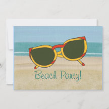 Invitations de beach party, sable océan & lunettes