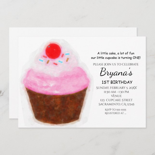 Invitations de Big Cupcake & Cherry Watercolor Par (Devant / Derrière)