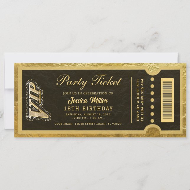 invitations de billet de fête dorées (Devant)