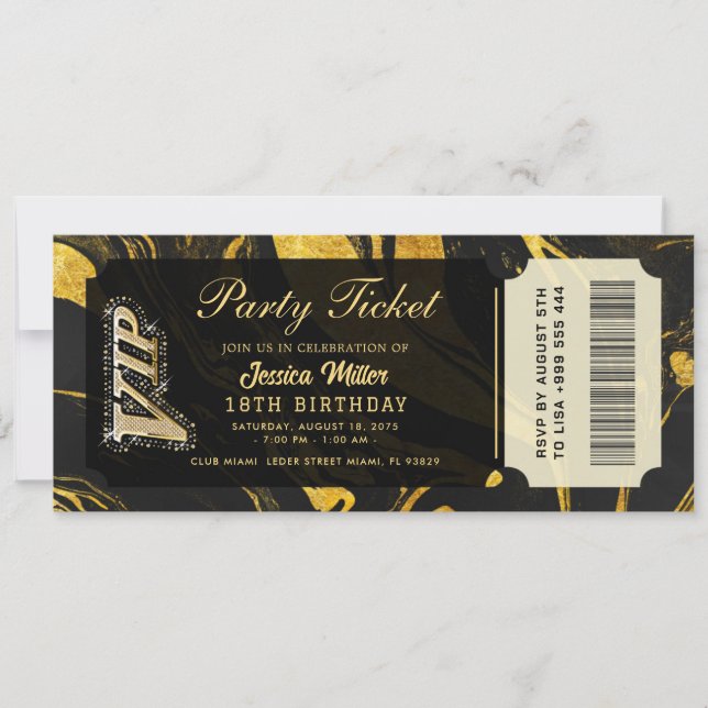 invitations de billet de fête dorées (Devant)