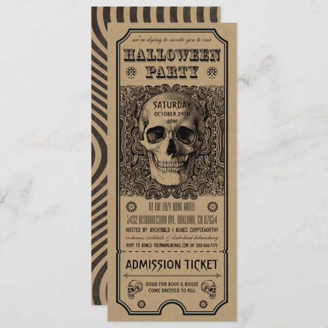 Invitations de billets de fête d'Halloween Steampu (Devant / Derrière)