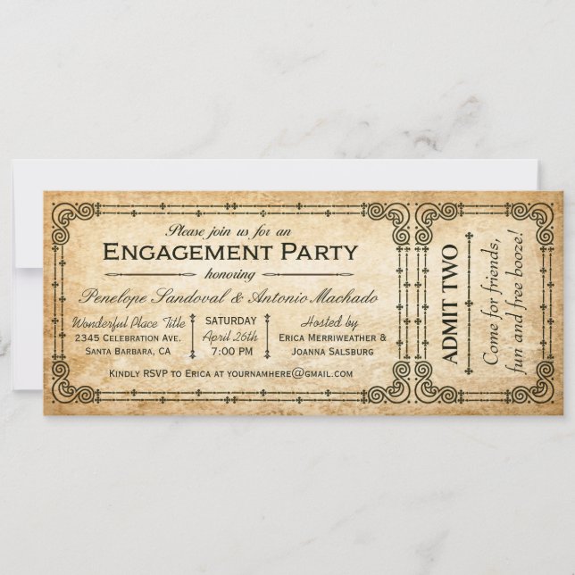 Invitations de billets de la partie de l'engagemen (Devant)