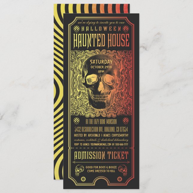 Invitations de billets de maison halloween v.2 (Devant / Derrière)