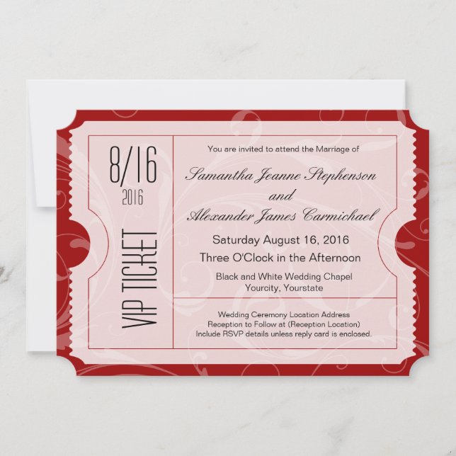 Invitations de billets Mariage VIP Red (Devant)