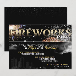 Invitations de Black & Gold Fireworks Party