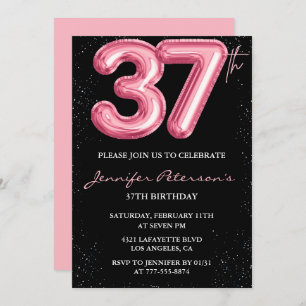 Invitations de Black Pink 37e anniversaire Ballons