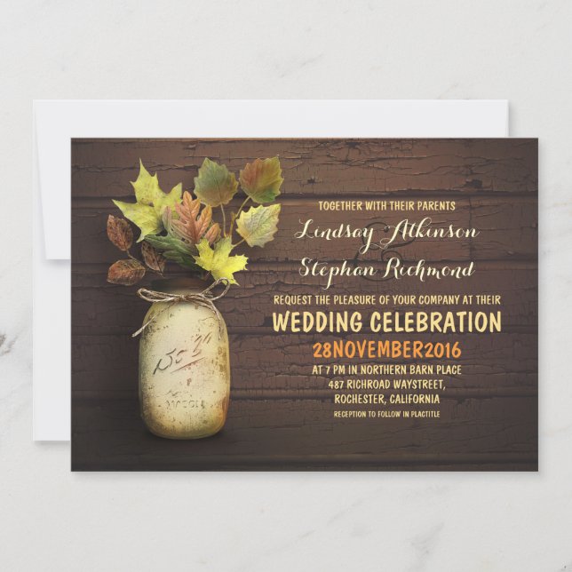 Invitations de bocaux de mason mariage de automne  (Devant)