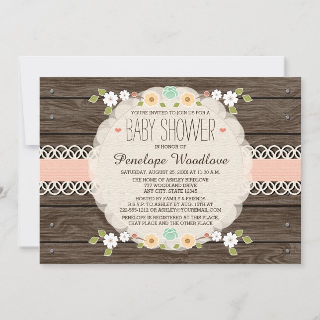 INVITATIONS DE BOHO BABY SHOWE FLORAL BLANC (Devant)
