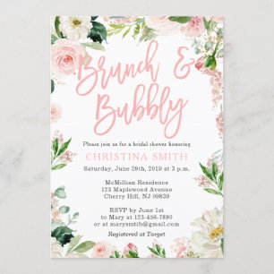 Invitations de Brunch et de Bubbly Flore rose pâle