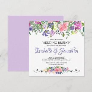 Invitations de Brunch Mariage à fleurs violet et r