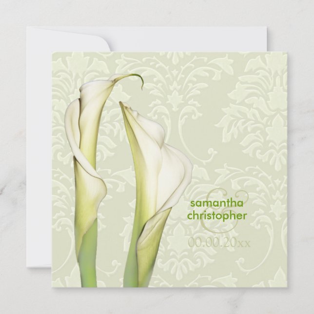 Invitations de calla lillies/mariage damassé d'ivo (Devant)