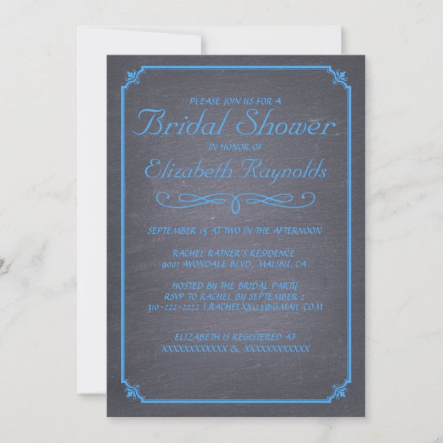 Invitations de Chalkboard Blue Bridal (Devant)