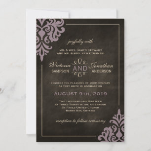 Invitations de Chalkboard et Lilac Mariage damassé
