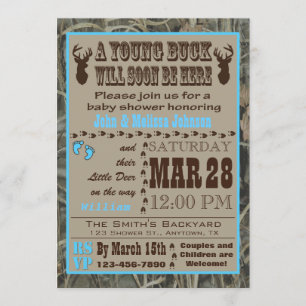 Invitations de chasse bleues de baby shower de