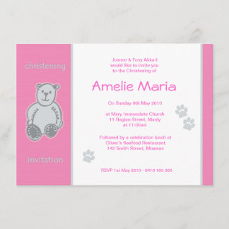 Invitations de Christening d'Ours Roses Teddy
