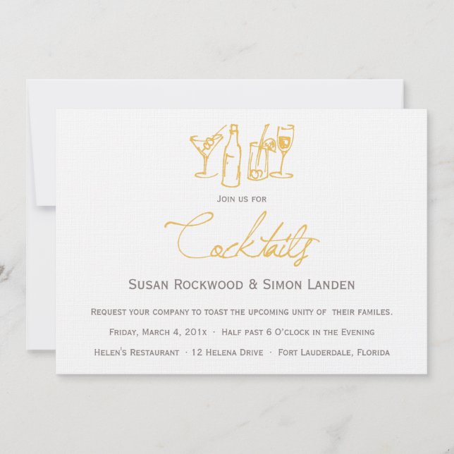 Invitations de cocktails Mariages| Jaune (Devant)