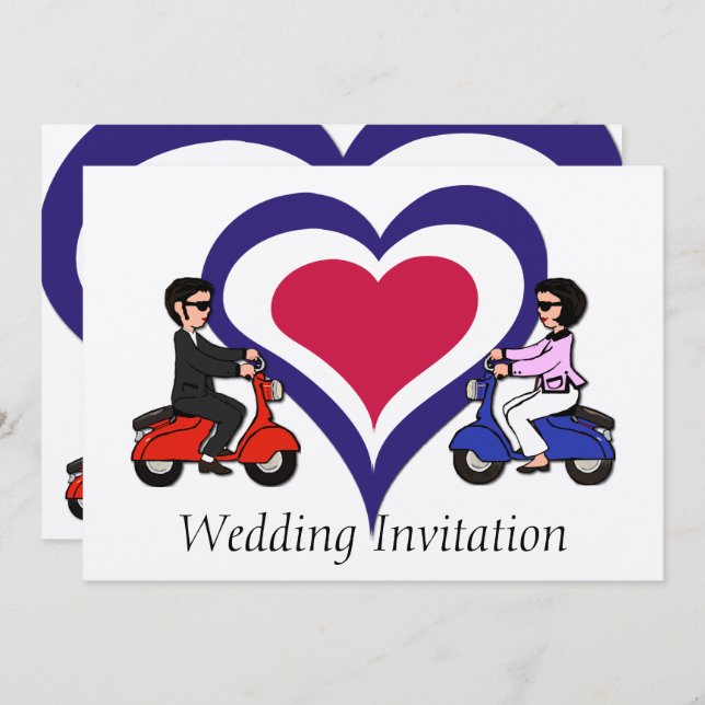 Invitations de coeur de mod de garçon et de fille (Devant / Derrière)