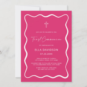 Invitations de communion rose vif