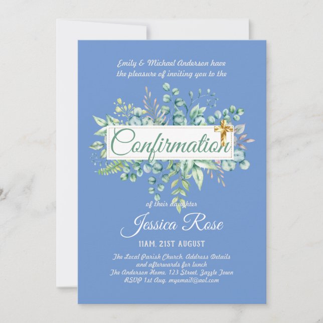 Invitations de confirmation Eucalyptus Greenery Bu (Devant)