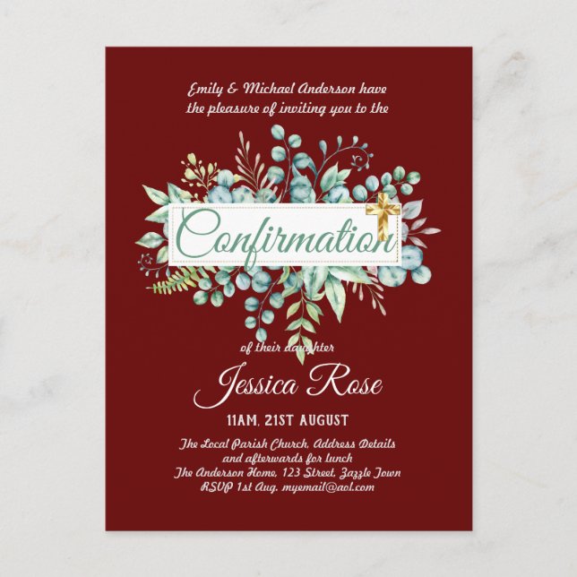 Invitations de confirmation Eucalyptus Greenery Bu (Devant)