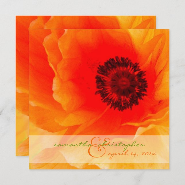 Invitations de coquelicot orange/mariage (Devant / Derrière)
