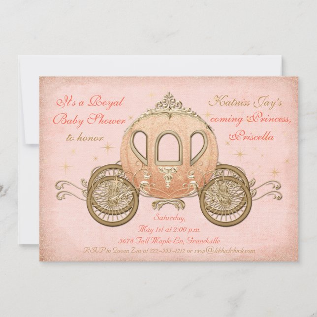 Invitations de corail de princesse baby shower de (Devant)