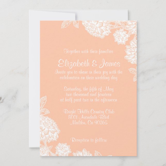 Invitations de corail élégantes de mariage (Devant)