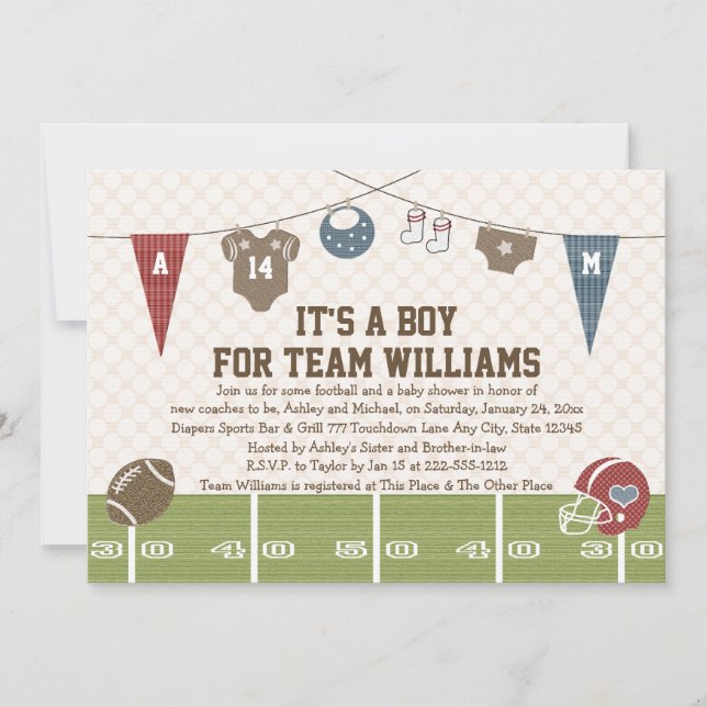 Invitations De Couples Co-Ed Football Baby Shower (Devant)