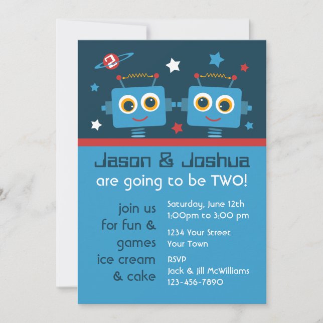 Invitations de coutume d'anniversaire de jumeaux (Devant)