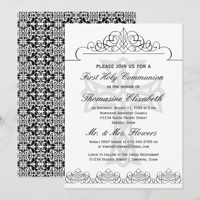 Invitations de Croix de la Première Sainte Communi (Devant / Derrière)