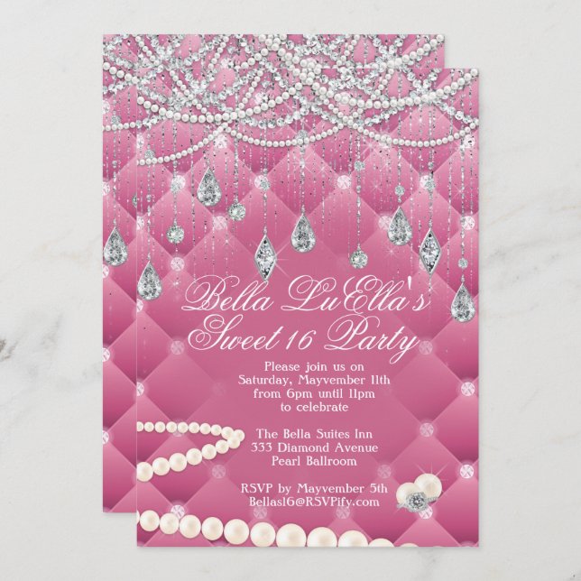 Invitations de Diamond et de Bling Party (Devant / Derrière)