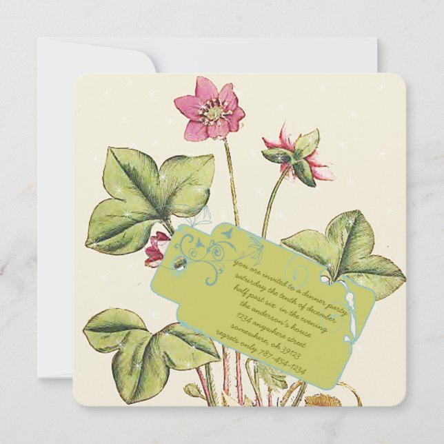 Invitations de dîner de fleurs sauvages vertes (Devant)