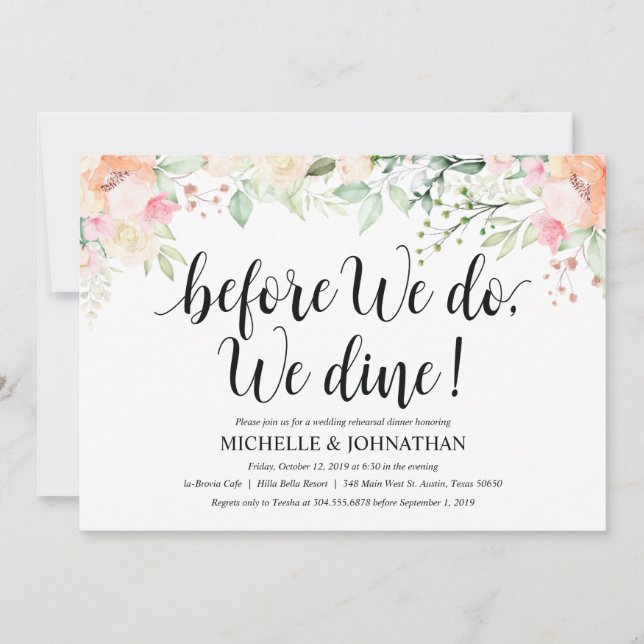Invitations de dîner de répétition de mariage (Devant)