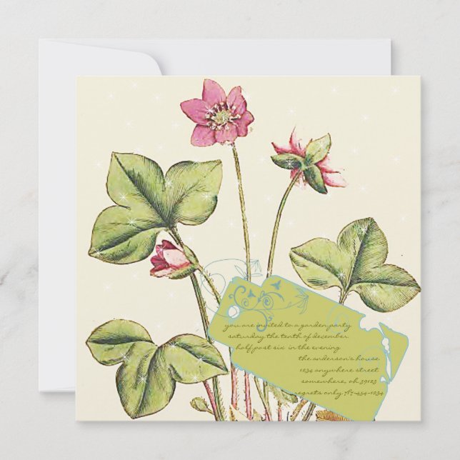 Invitations de dîner vert et rose sauvage (Devant)